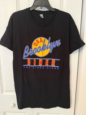American Apparel Black Brooklyn Diner Graphic Tee with Yellow & Blue Logo